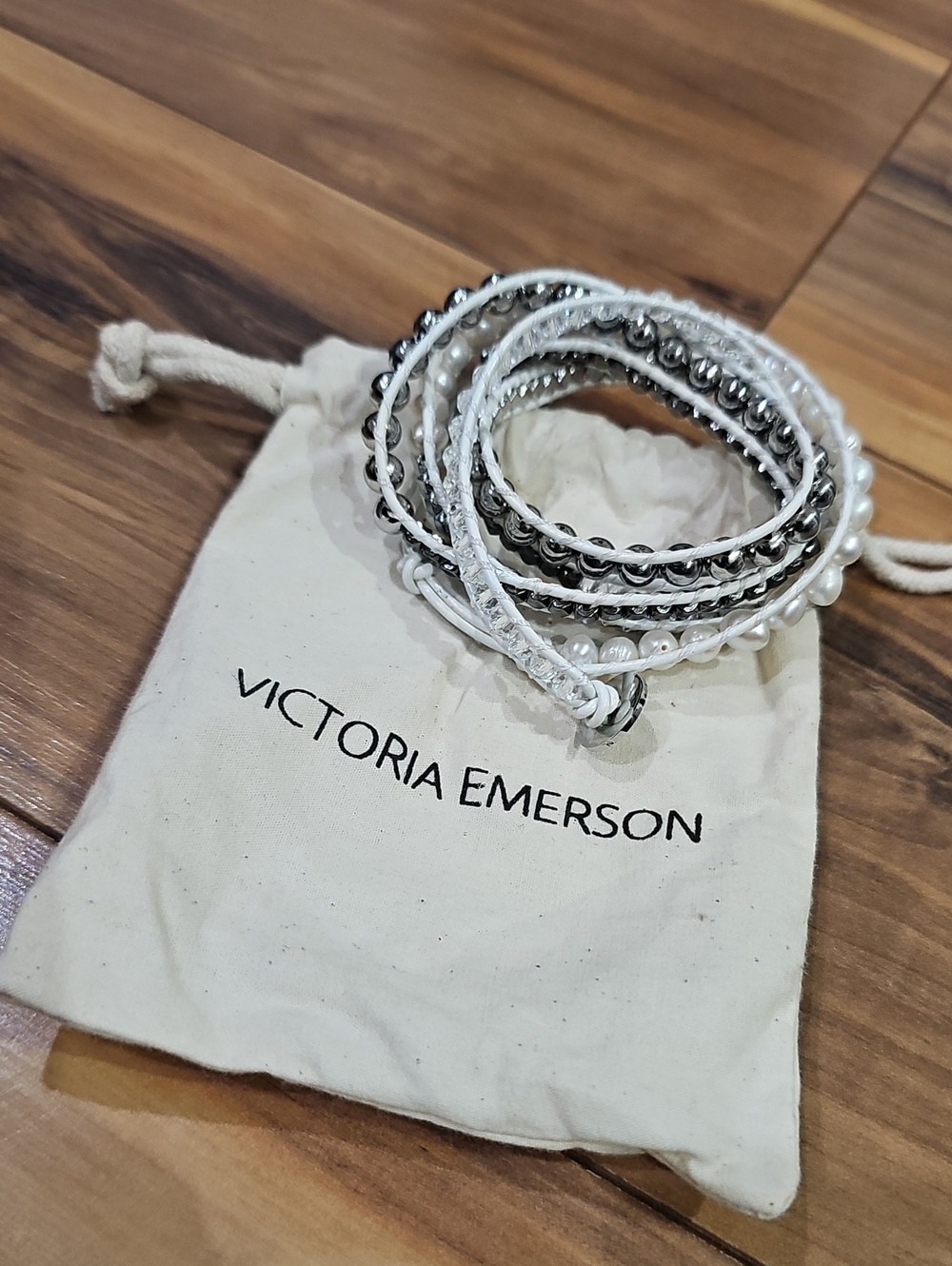 Victoria Emerson White & Silver Layered Wrap Bracelet with Pearls